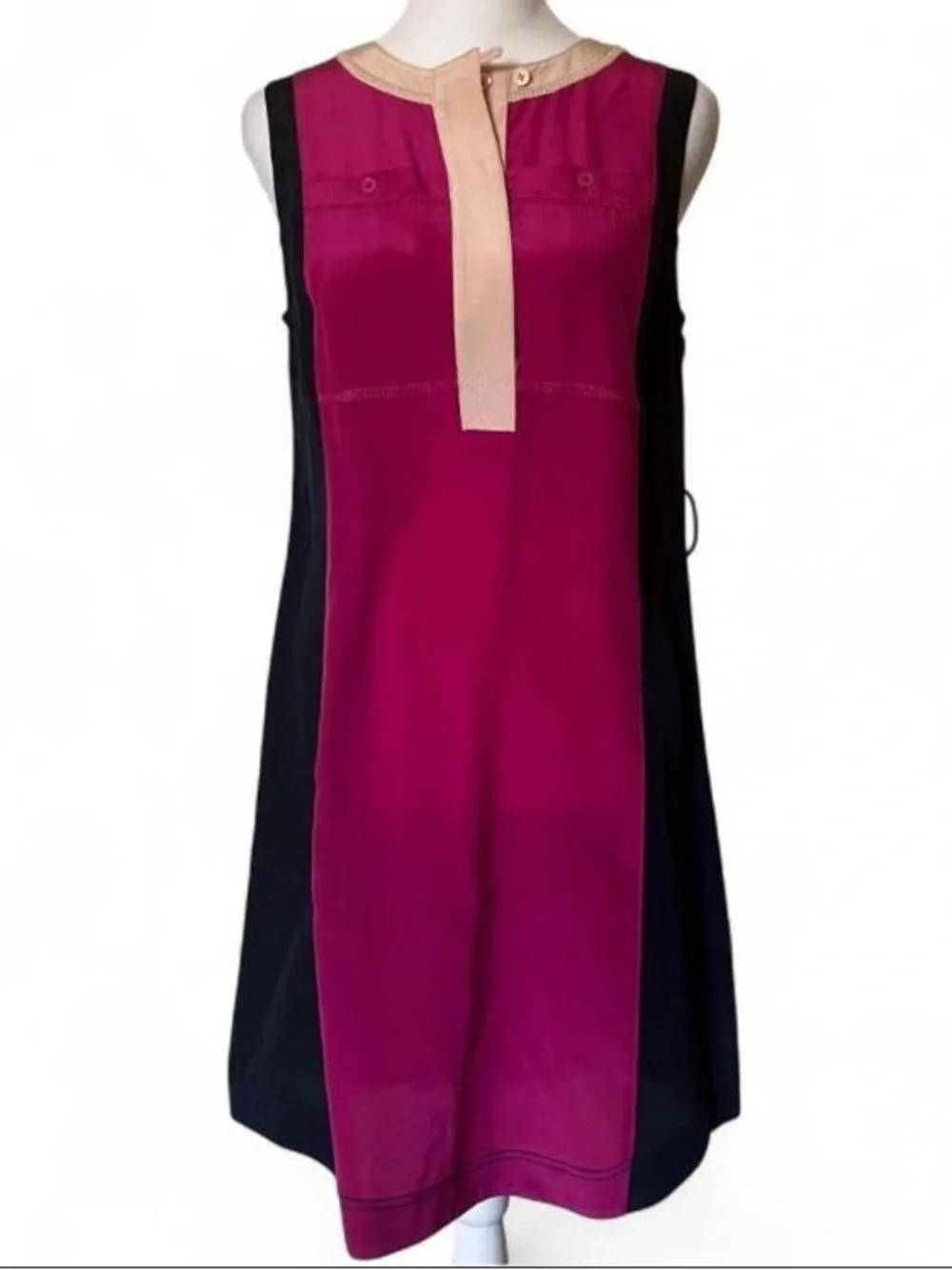 Tory Burch Blue & Pink Angie Colorblock Knee Length Silk Dress size 0